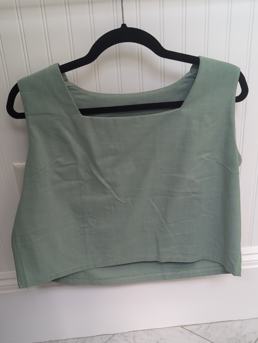 Women's Cropped Tank & High Waisted Short Linen Set - Sage Green